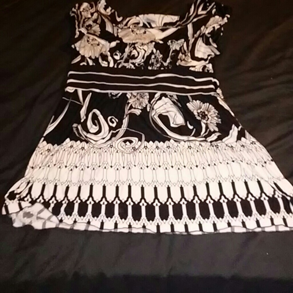 Black and white dressy floral blouse